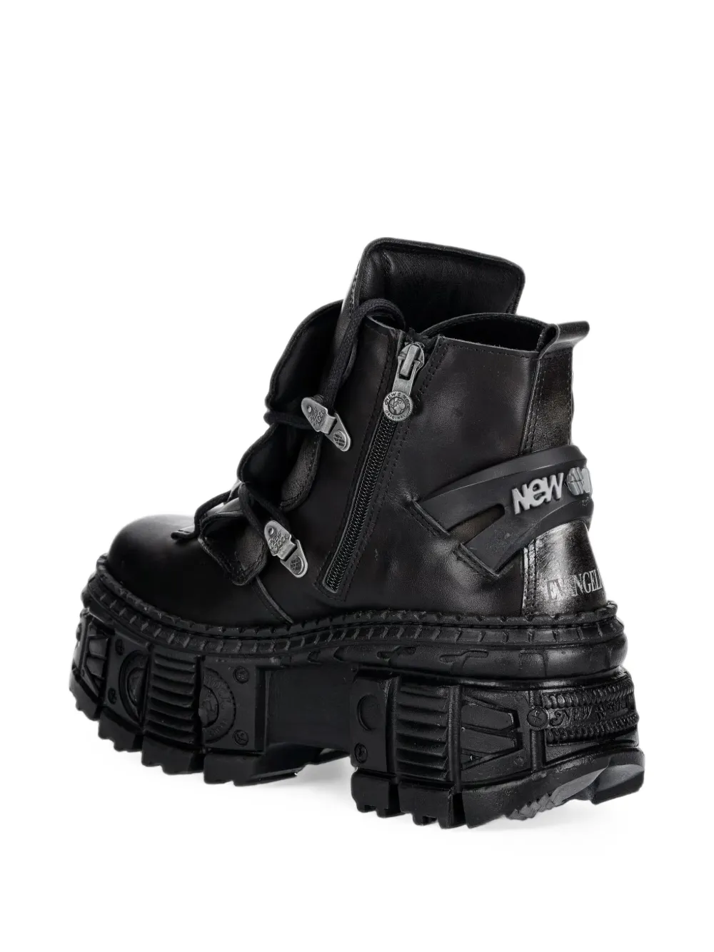 NEW ROCK Wall buckle-strap platform boots Zwart