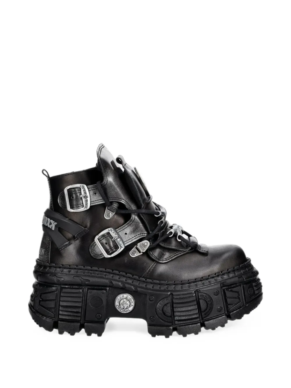 NEW ROCK Wall buckle-strap platform boots Zwart