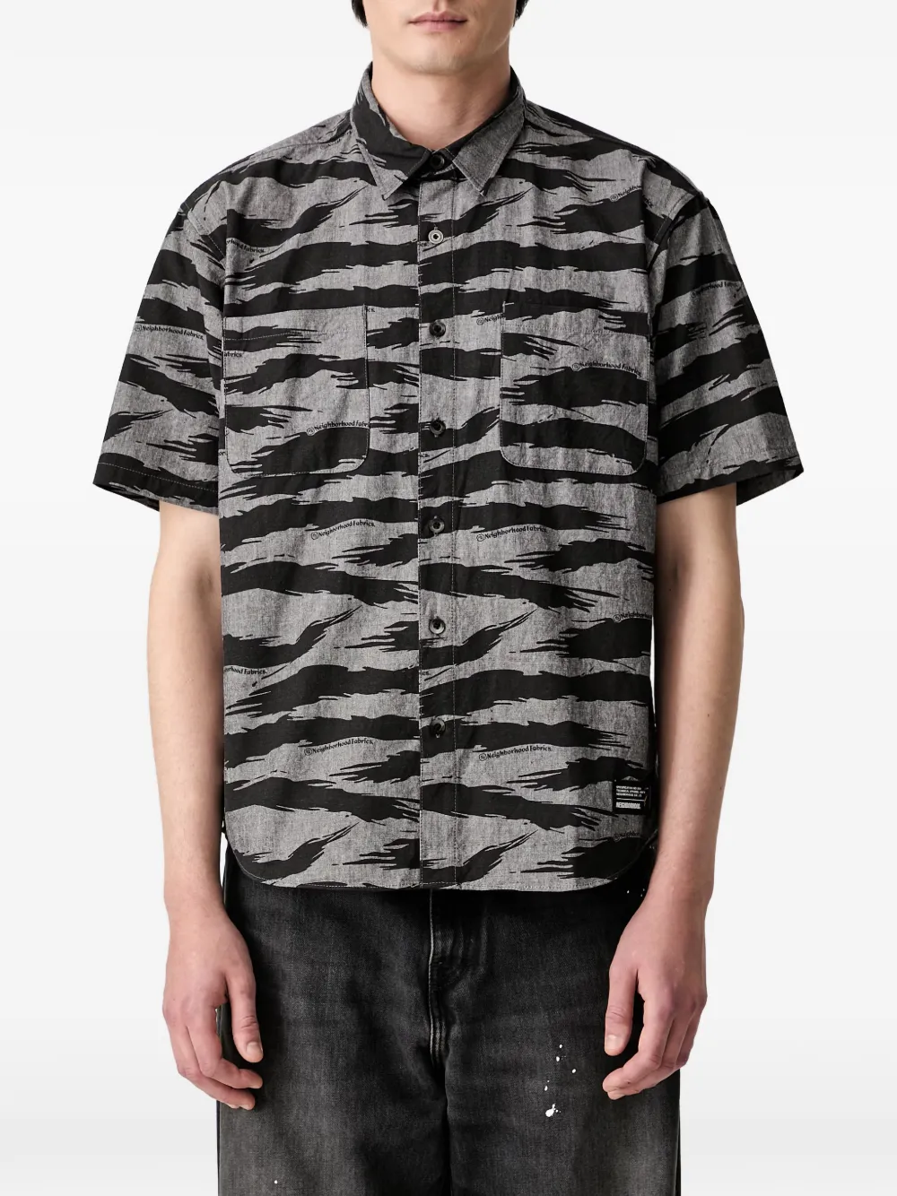 Neighborhood tiger-stripe short-sleeve shirt - Grigio