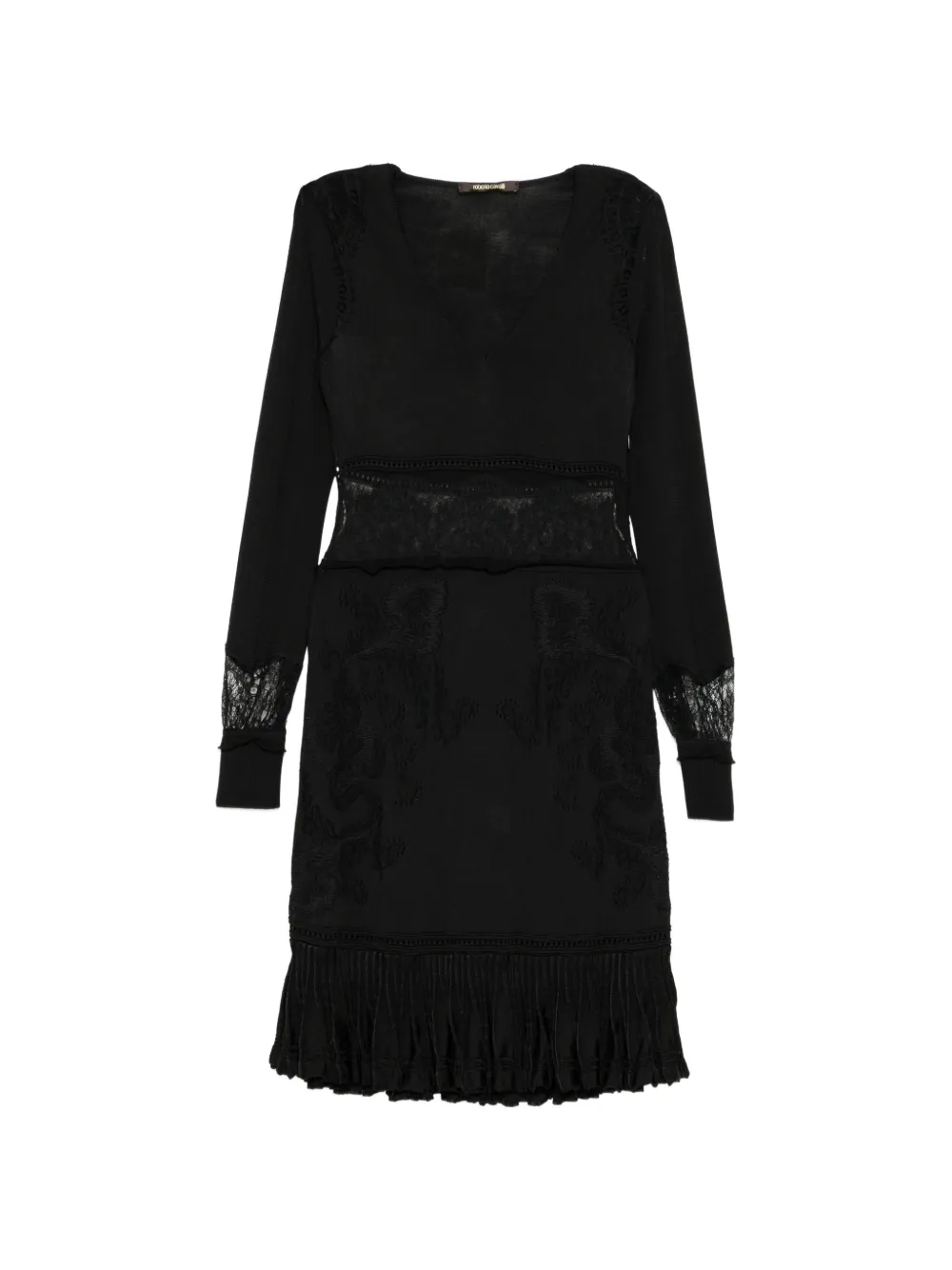 Roberto Cavalli lace-panelled ruffled dress