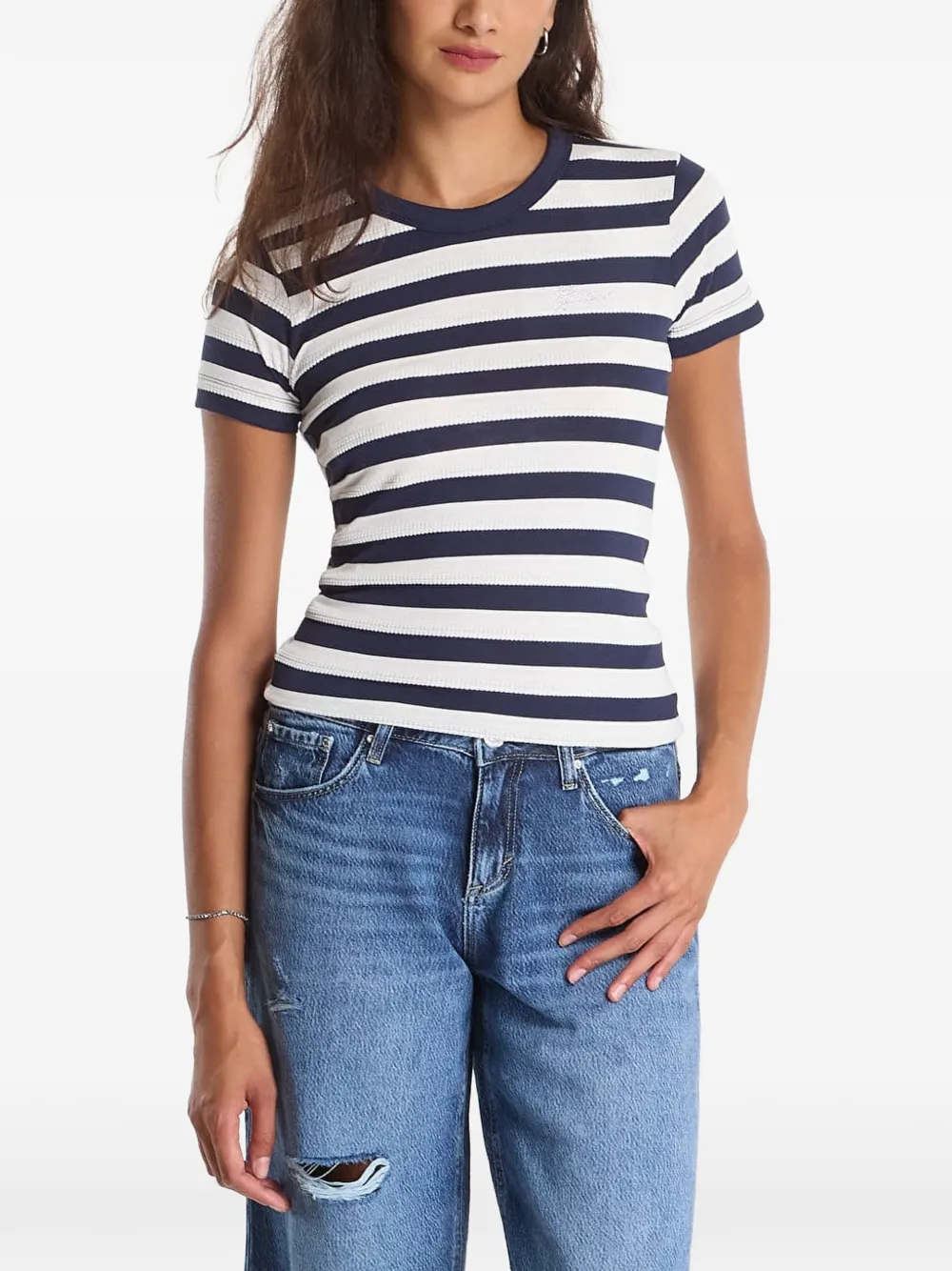 GUESS USA striped ribbed T-shirt - Bianco