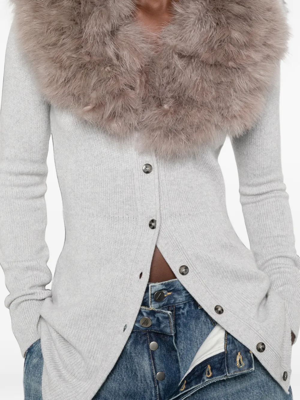 Blumarine Geribbeld vest met kraag van imitatiebont Grijs