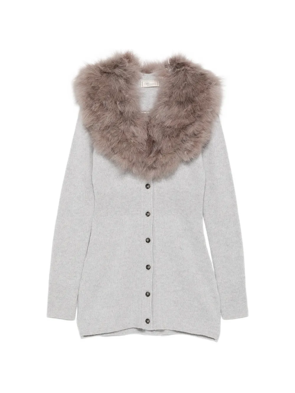 Blumarine faux-fur collar ribbed cardigan - Grau
