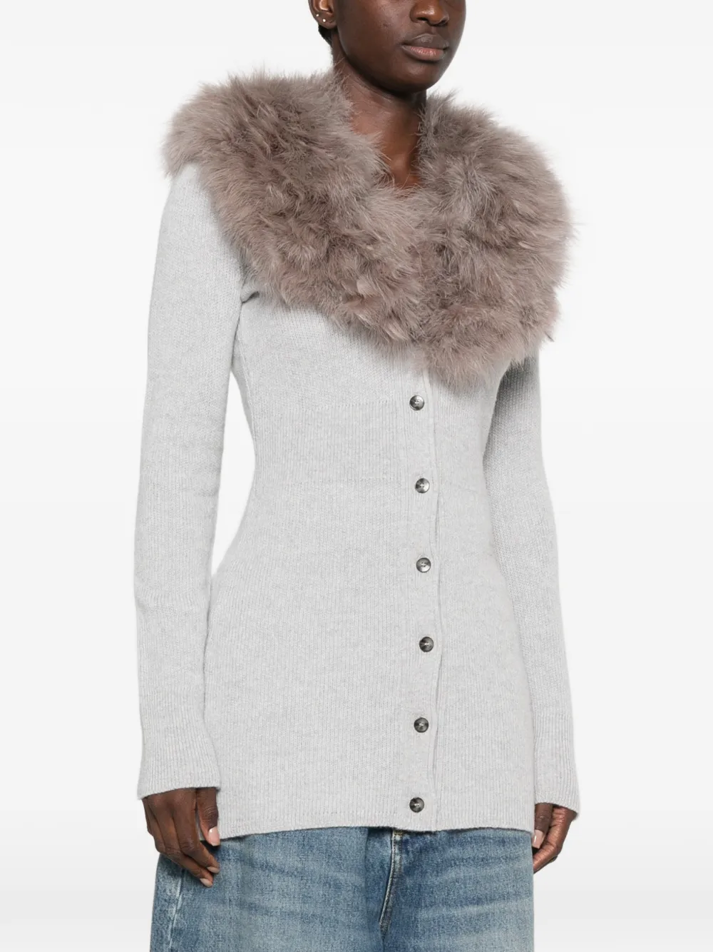 Blumarine Geribbeld vest met kraag van imitatiebont Grijs