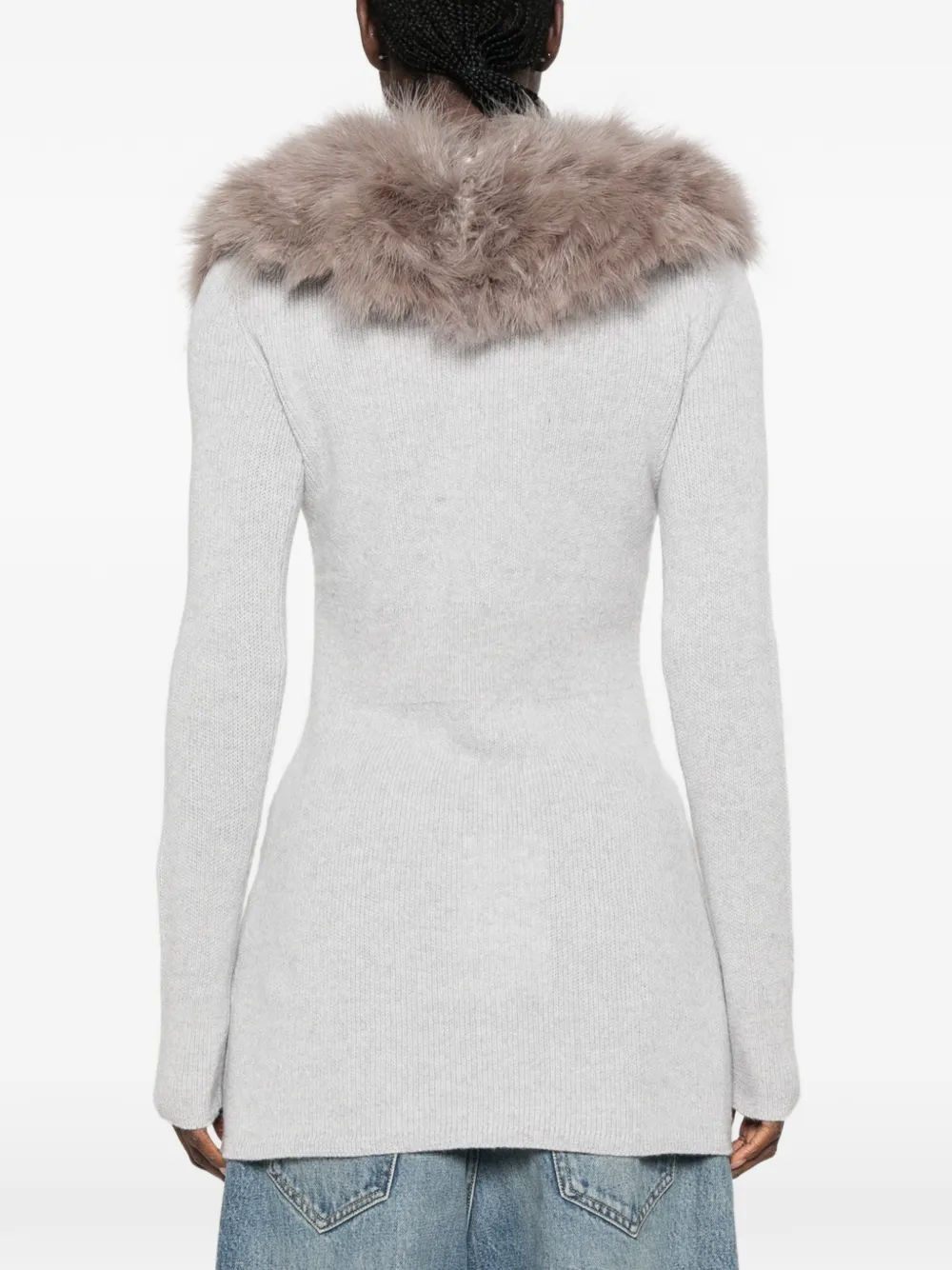 Blumarine Geribbeld vest met kraag van imitatiebont Grijs