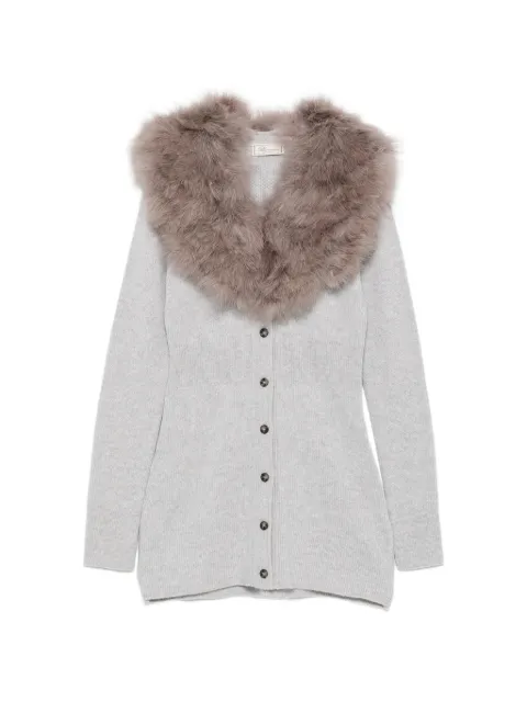 Blumarine faux-fur collar ribbed cardigan