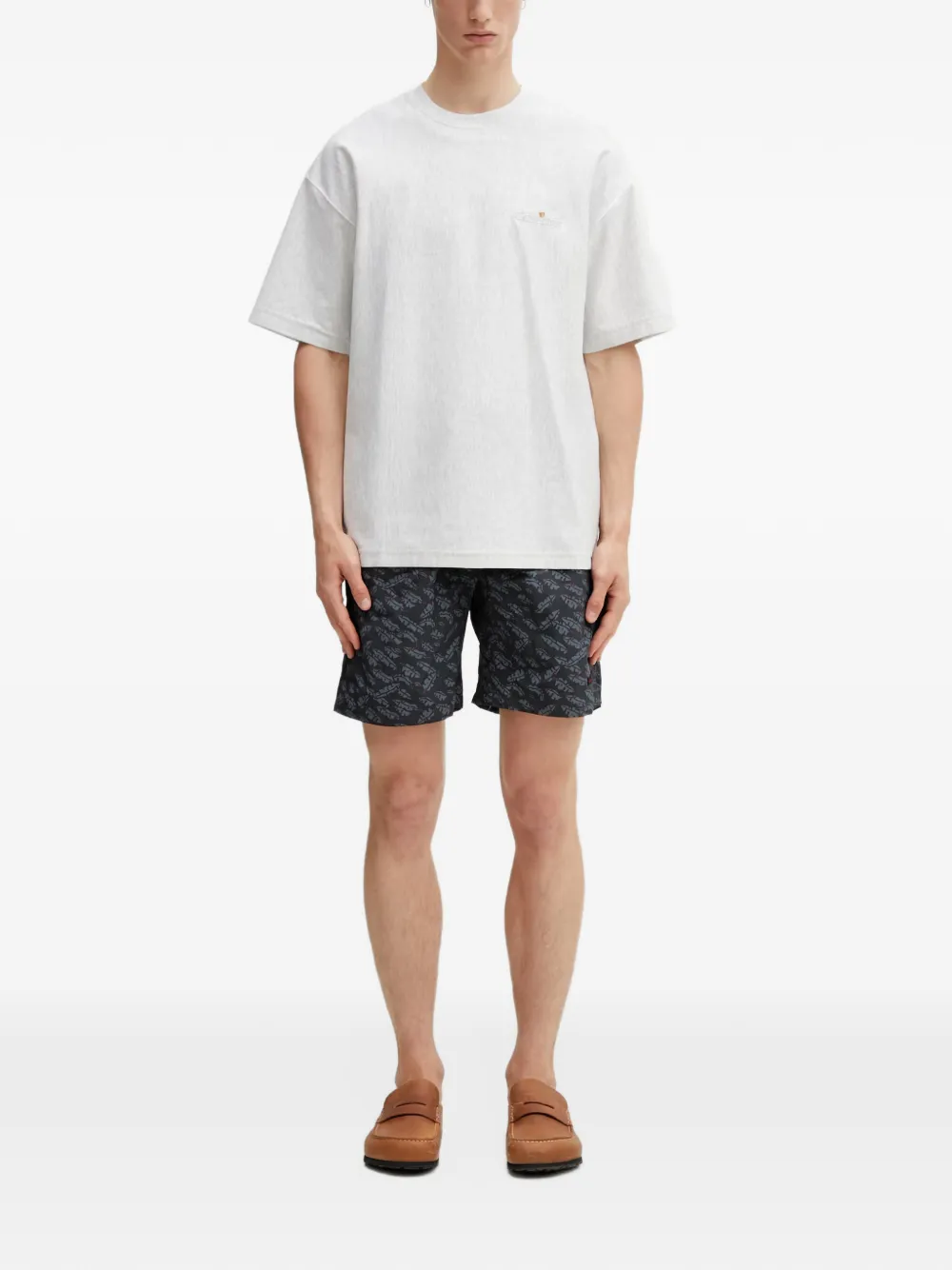 Gramicci Shorts met bladerprint en ceintuur Zwart