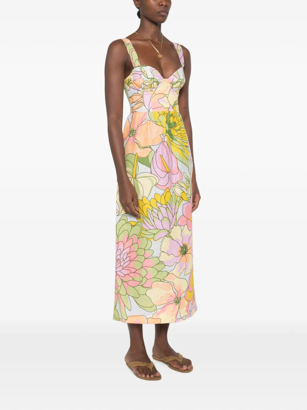 FARM Rio Midi-jurk met bloemenprint en sweethearthals Blauw