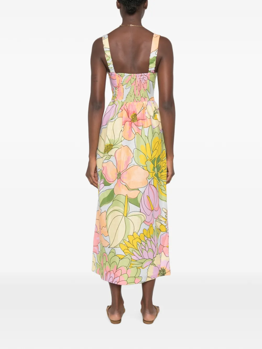 FARM Rio Midi-jurk met bloemenprint en sweethearthals Blauw