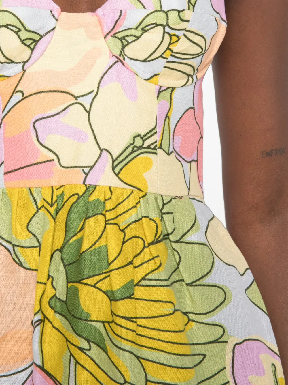FARM Rio Midi-jurk met bloemenprint en sweethearthals Blauw