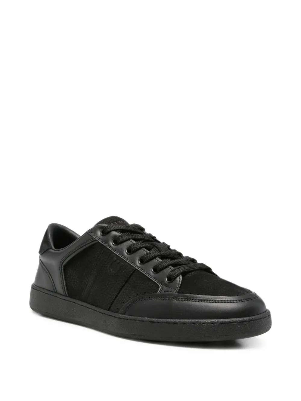 Ferragamo Gancini leren sneakers met vlakken Zwart