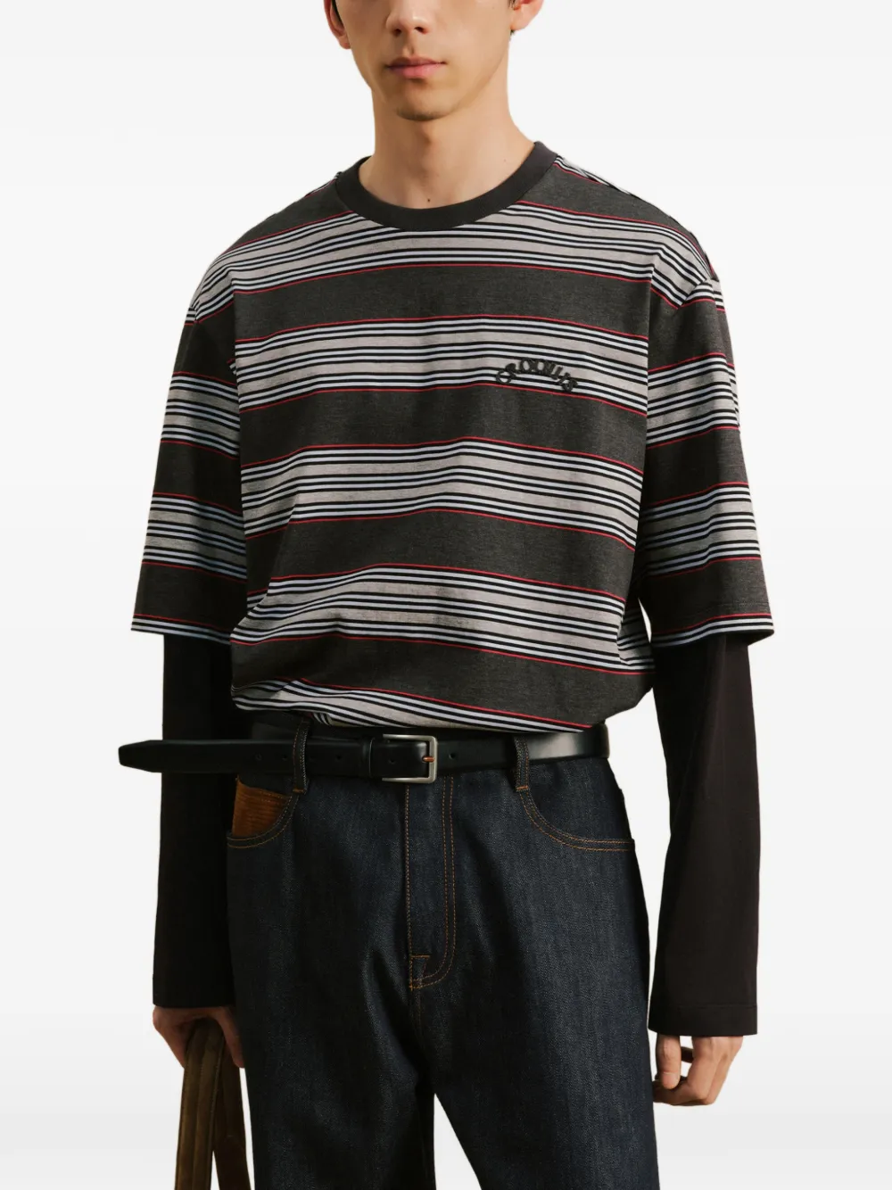CROQUIS Gestreept gelaagd T-shirt Grijs