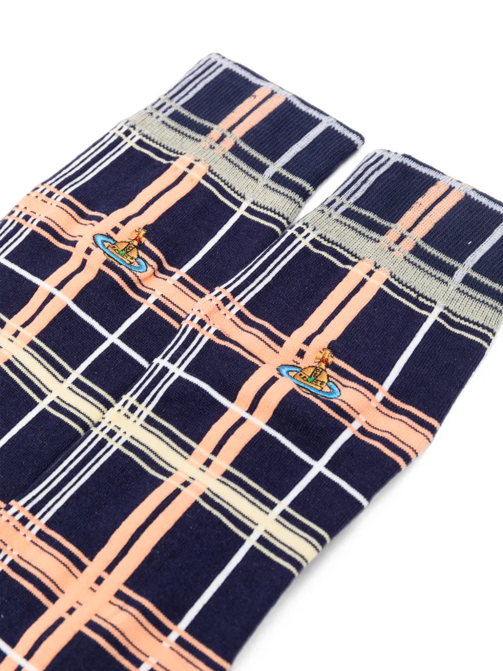 Vivienne Westwood Geruite sokken met geborduurde Orb Blauw