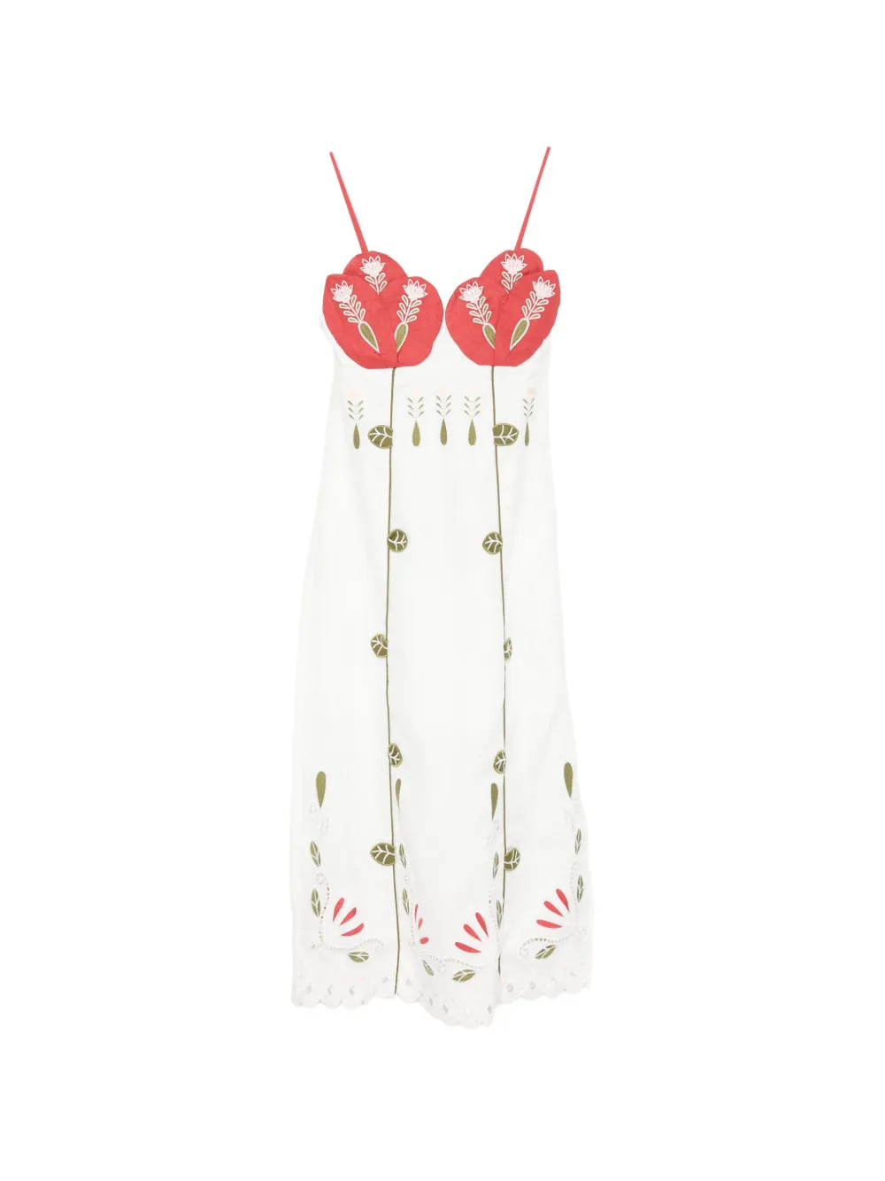 FARM Rio Richelieur embroidered scallop-edge midi dress - Bianco