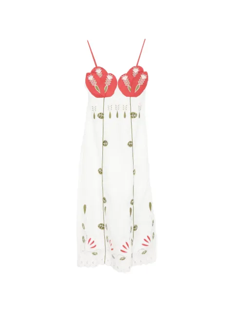 FARM Rio Richelieur embroidered scallop-edge midi dress