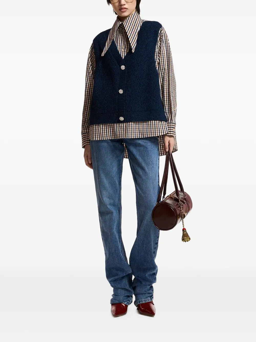 Essentiel Antwerp Nelson geruit blouse verfraaid met kristallen Blauw