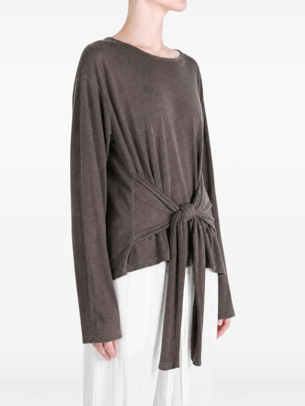Uma Wang T-shirt met lange mouwen en strik in de taille Bruin