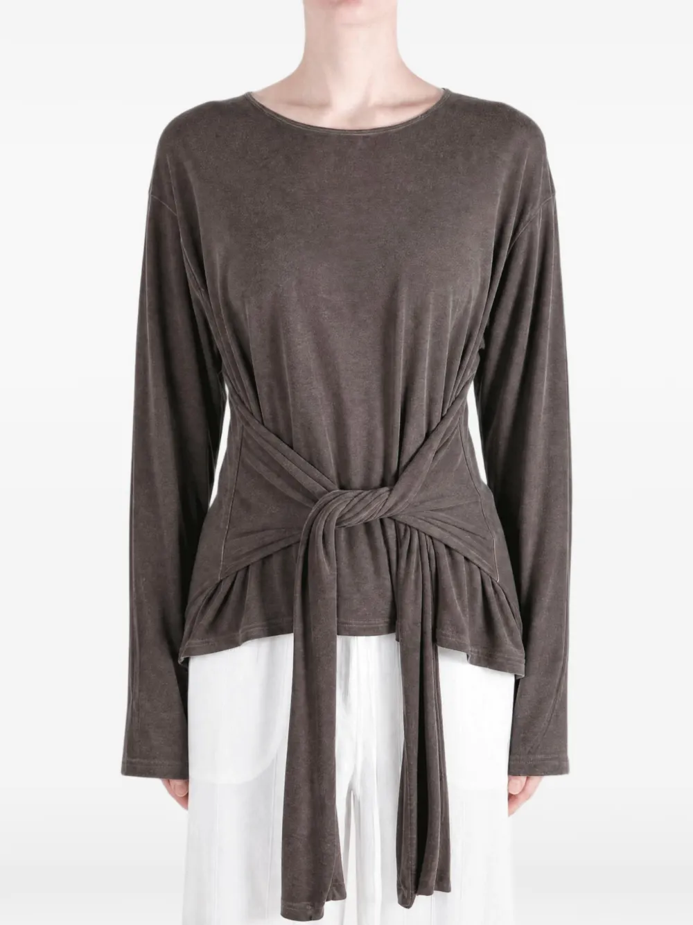 Uma Wang T-shirt met lange mouwen en strik in de taille Bruin
