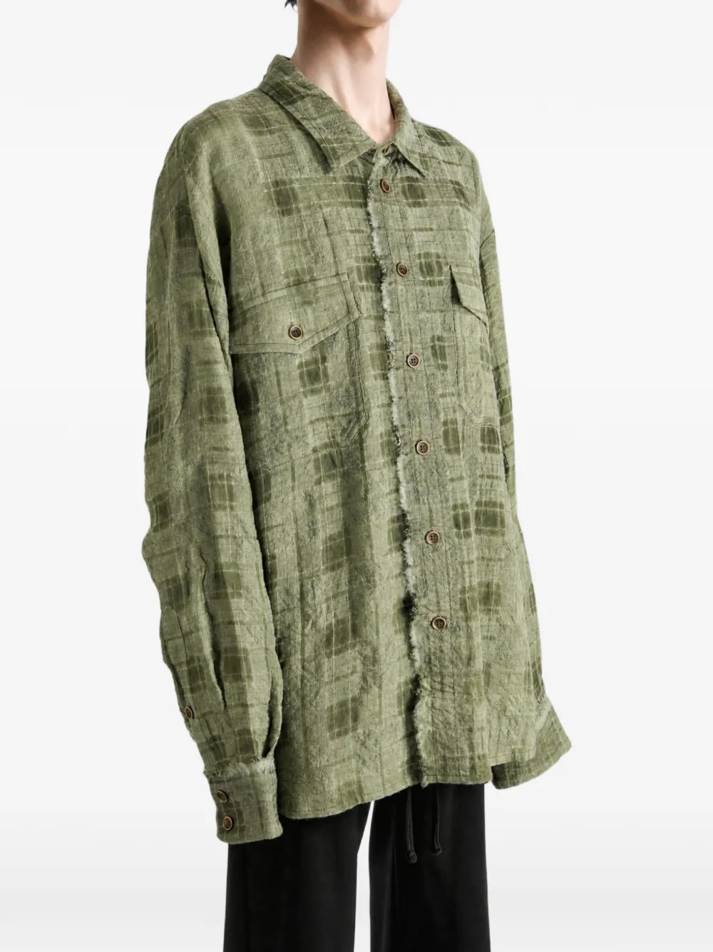 Uma Wang check-pattern frayed-edge shirt Groen