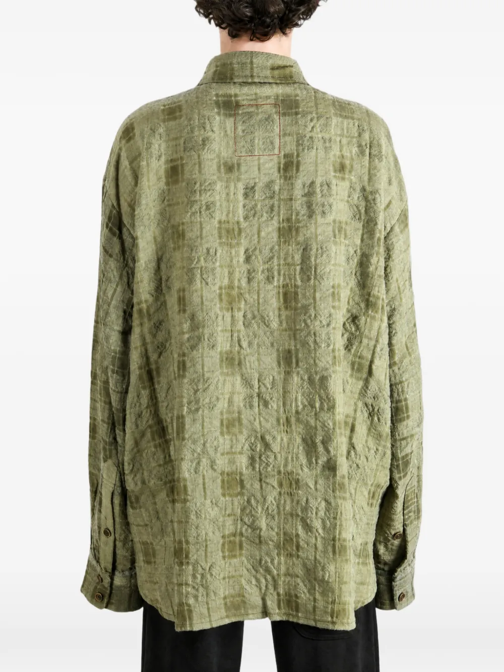 Uma Wang check-pattern frayed-edge shirt Groen