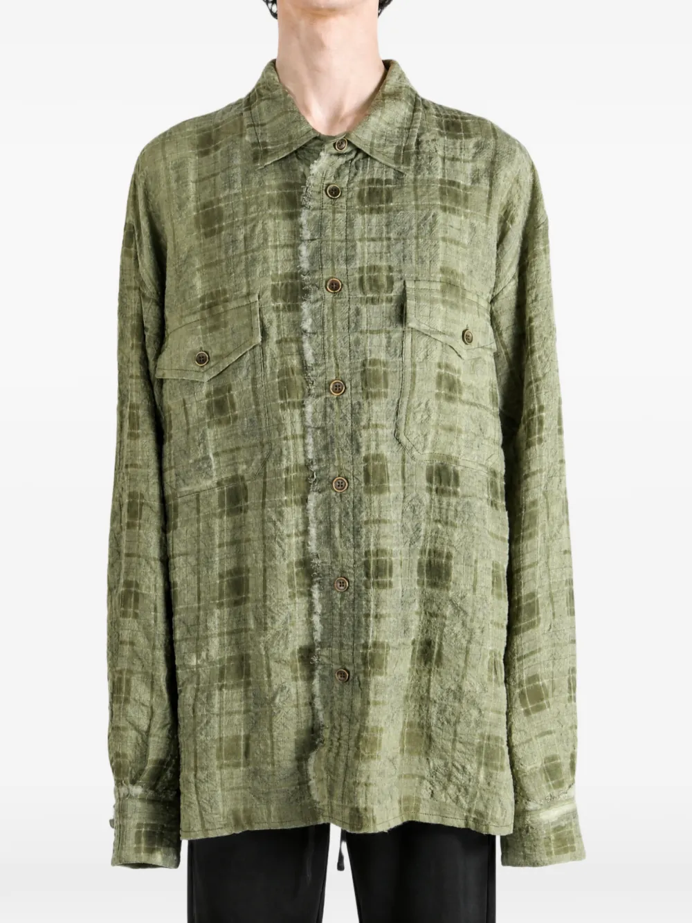 Uma Wang check-pattern frayed-edge shirt Groen