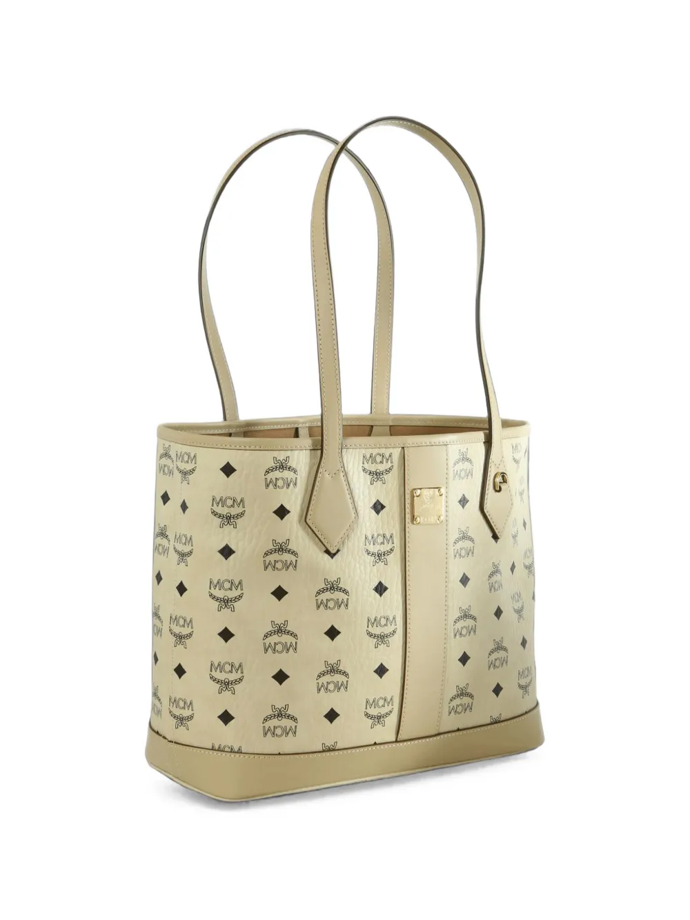 MCM Kleine New Liz shopper met monogramprint Beige