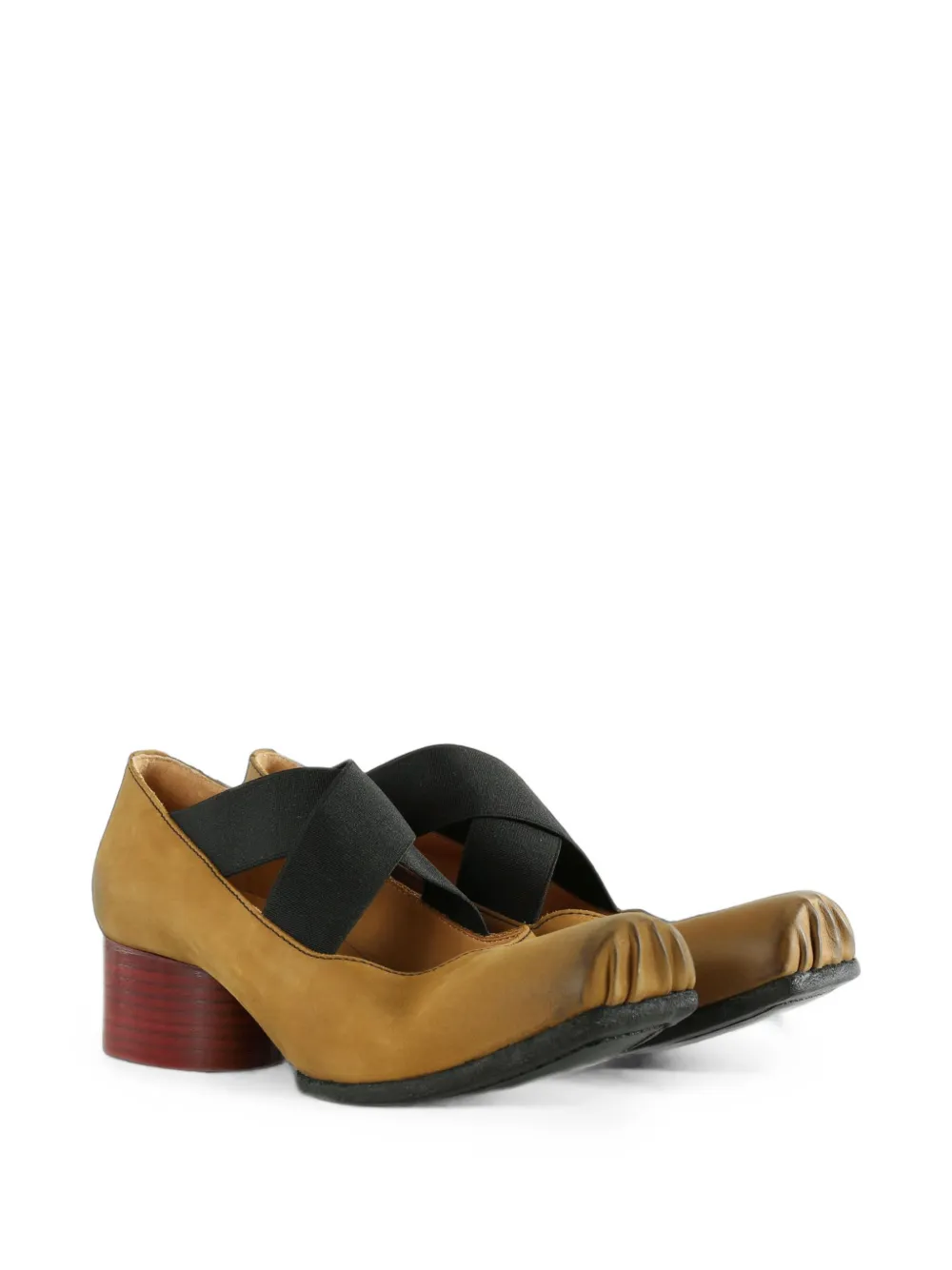 Uma Wang cross-strap pleated-toe ballet flats Beige