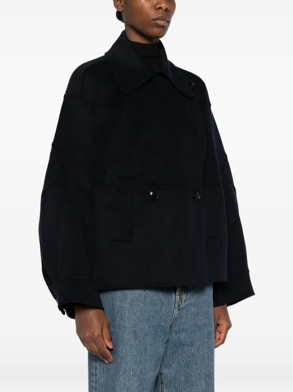 Erika Cavallini point-collar double-breasted jacket Blauw