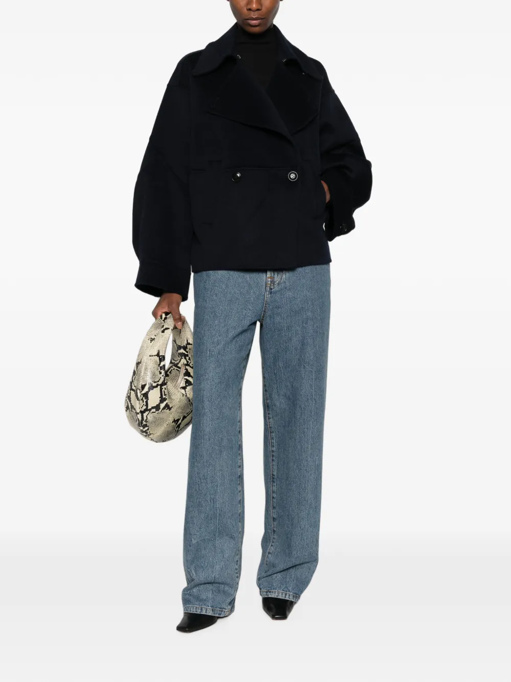 Erika Cavallini point-collar double-breasted jacket Blauw