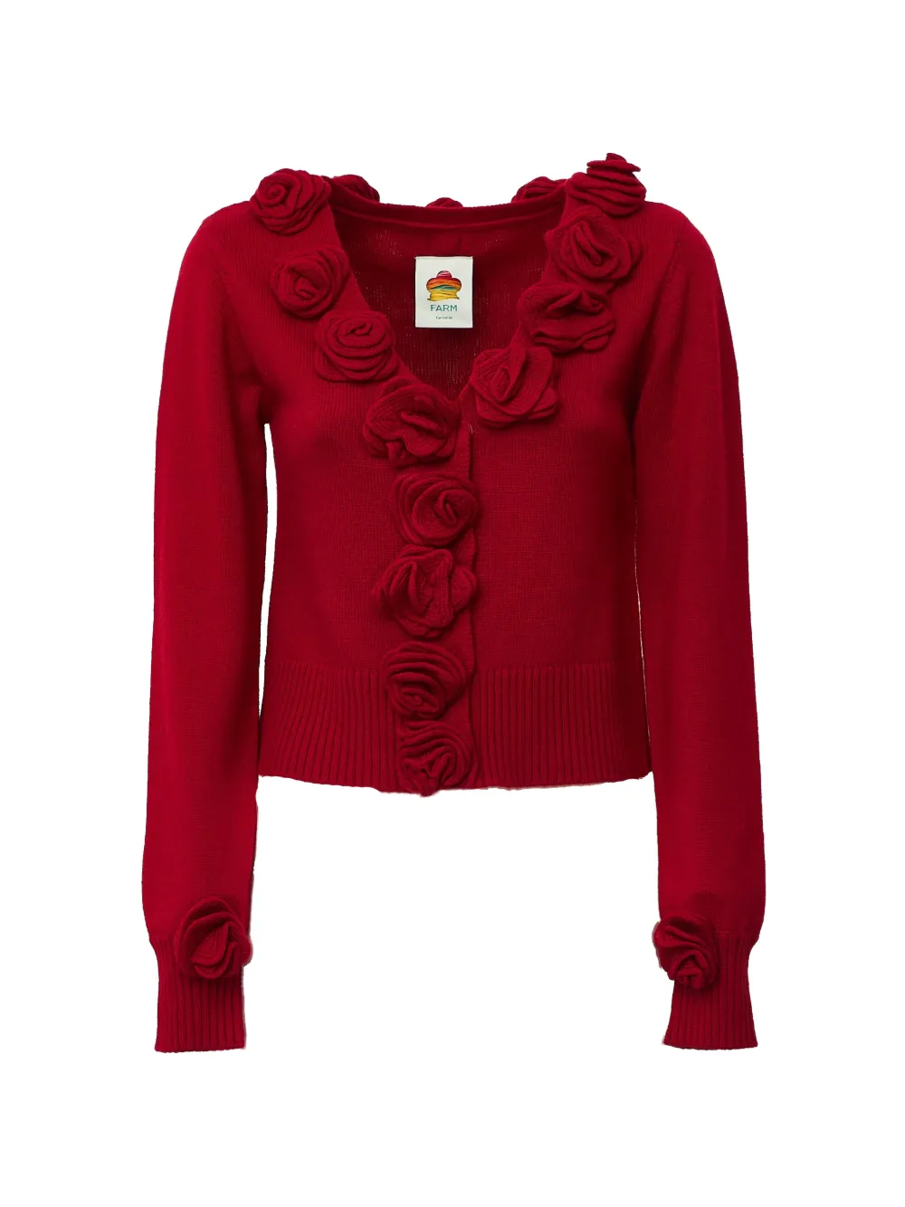 FARM Rio red 3D flowers knit cardigan - Rot