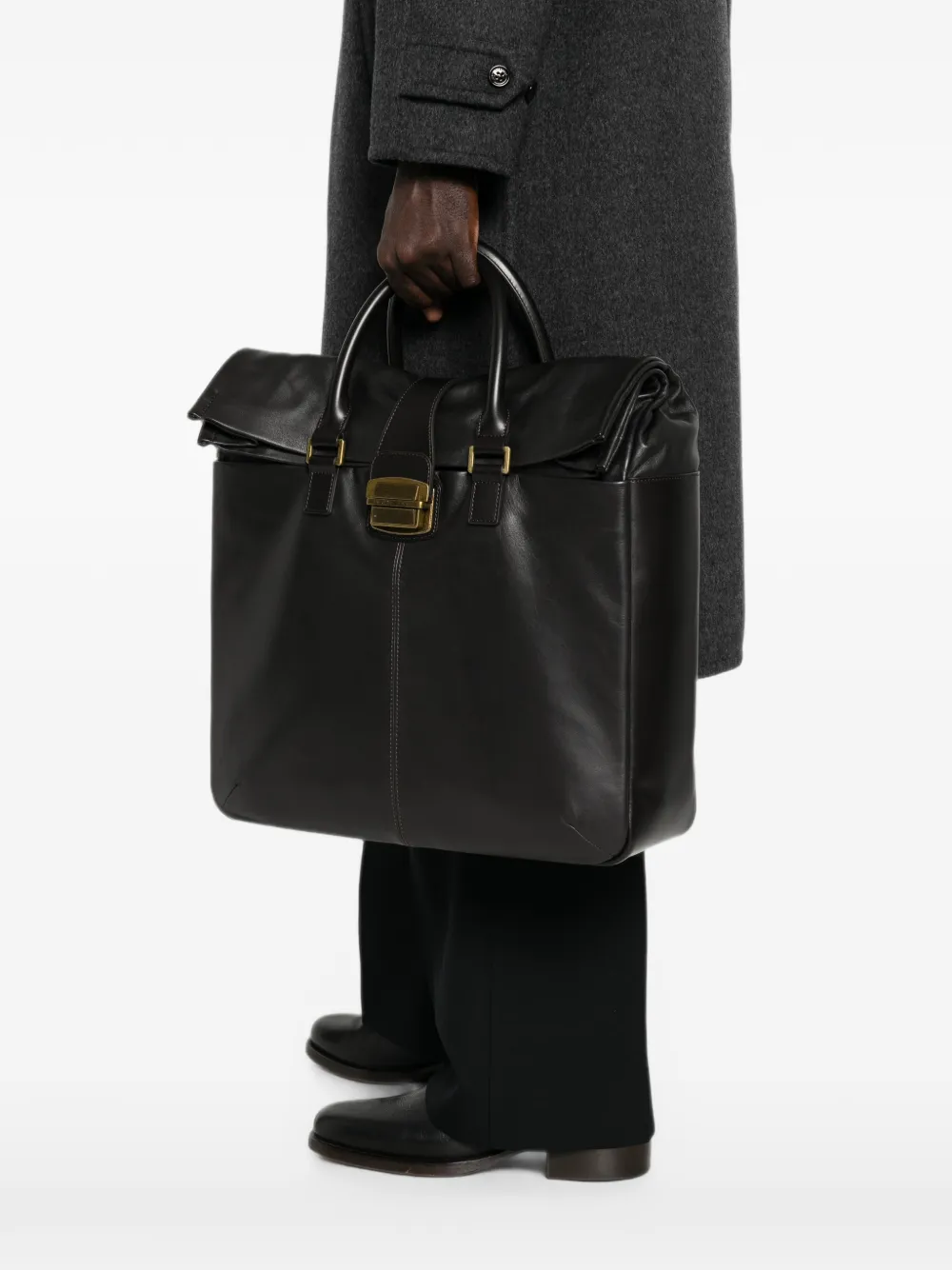 Emporio Armani Leren shopper met gespsluiting Zwart