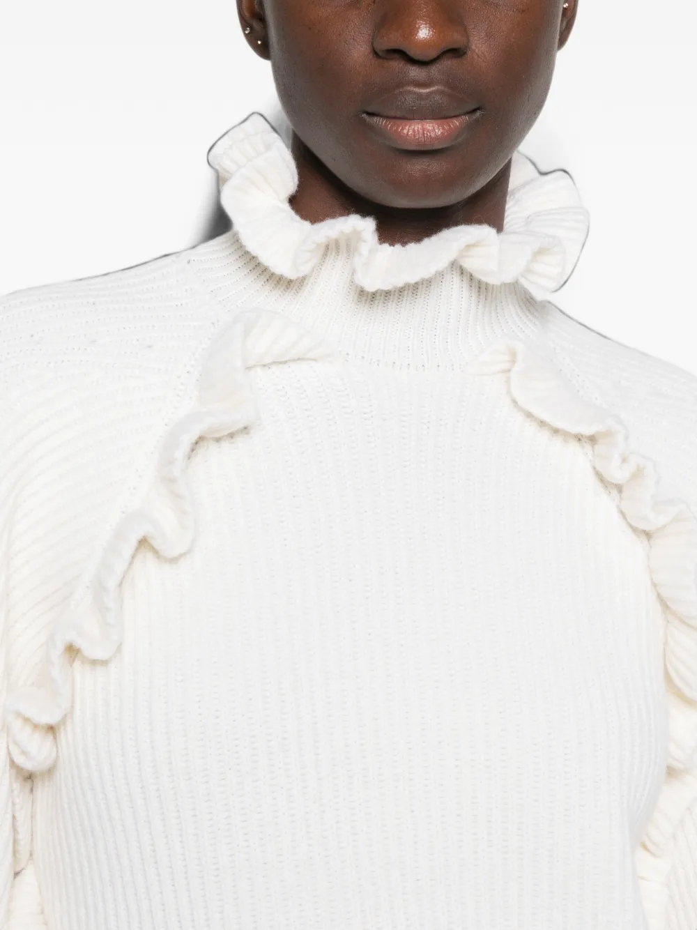 Blumarine Ribgebreide trui met ruches Wit