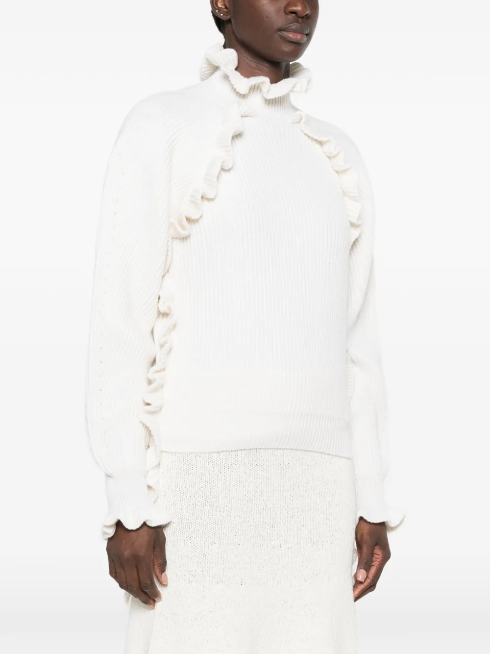 Blumarine Ribgebreide trui met ruches Wit