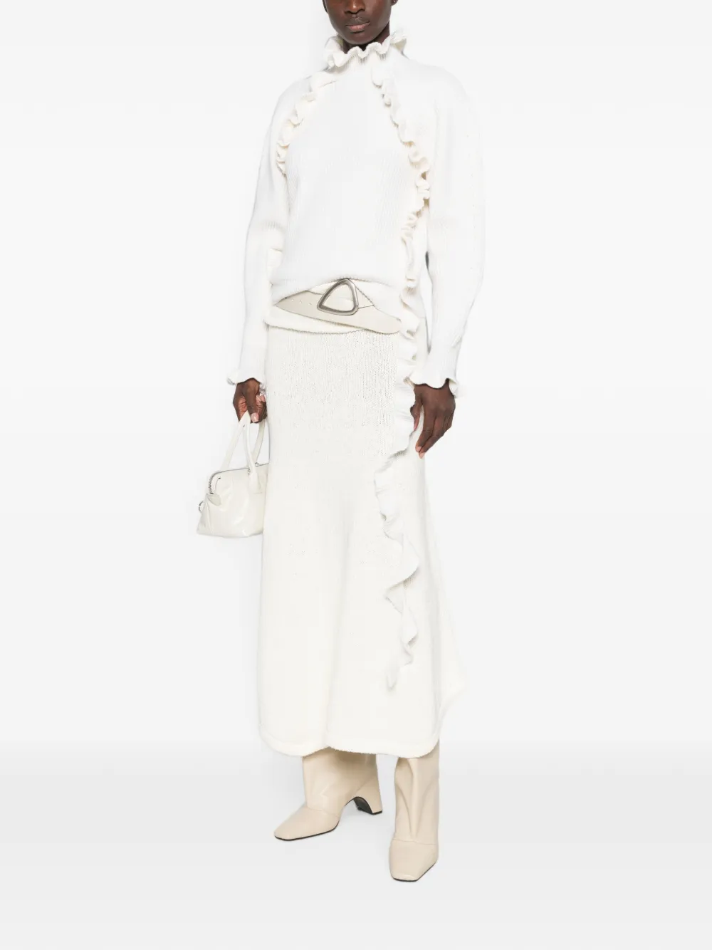 Blumarine Ribgebreide trui met ruches Wit
