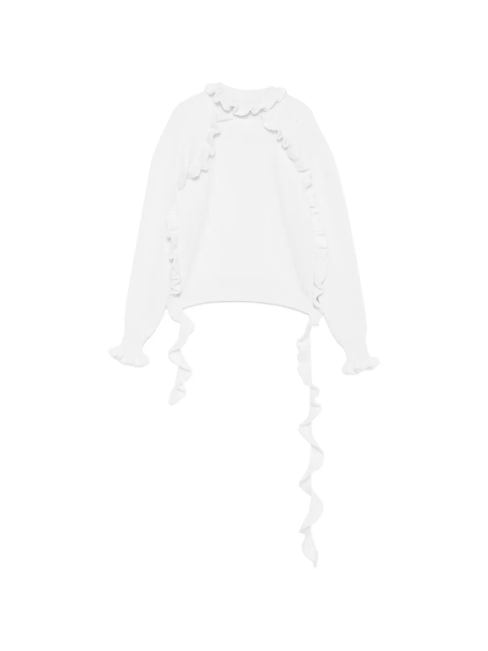 Blumarine Gerippter Pullover mit Rüschen - Weiß