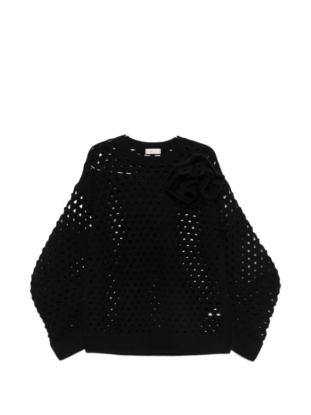 Blumarine Gehäkelter Pullover mit Blumenapplikation - Schwarz