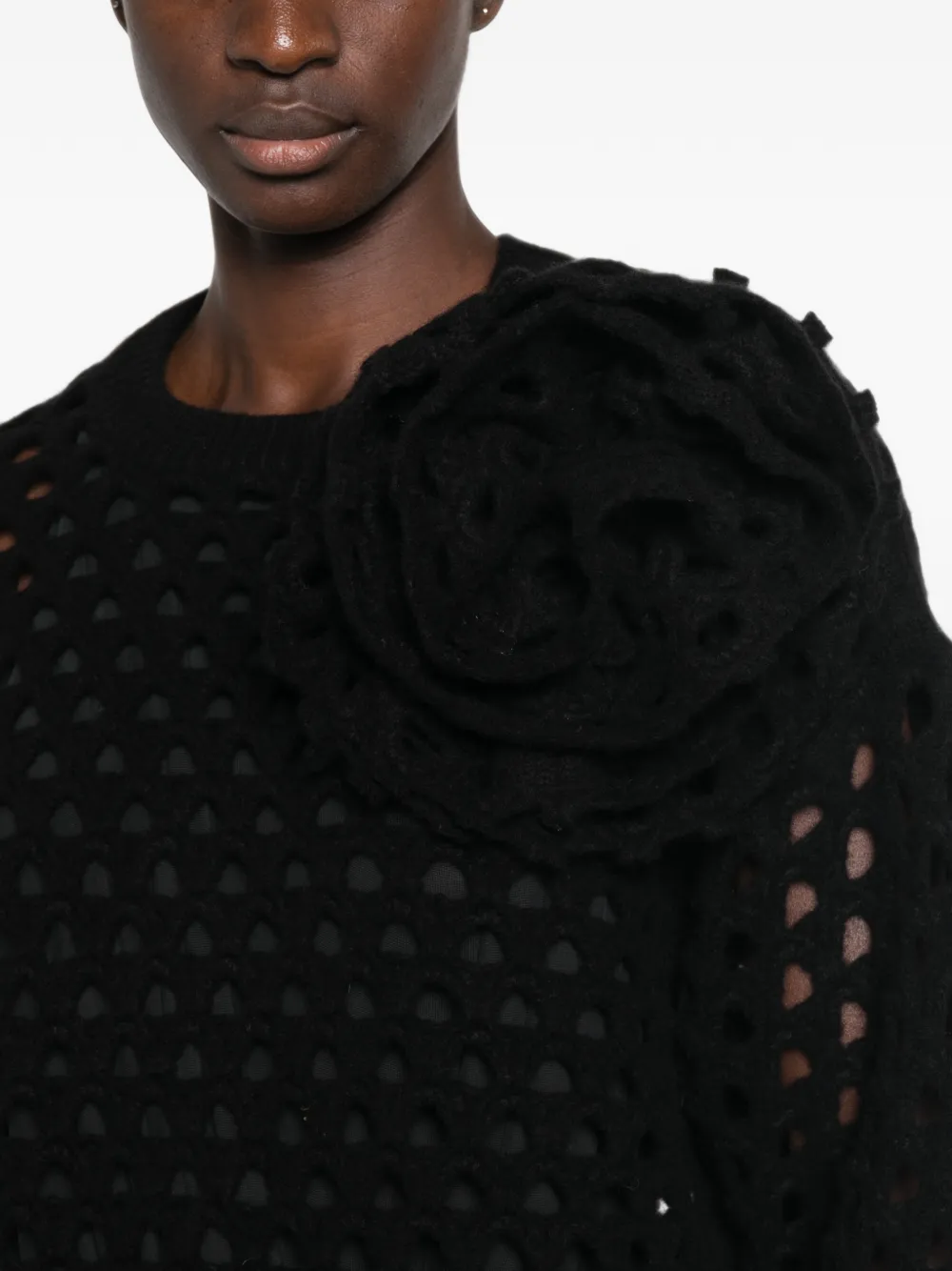 Blumarine Gehaakte trui met bloemapplicatie Zwart