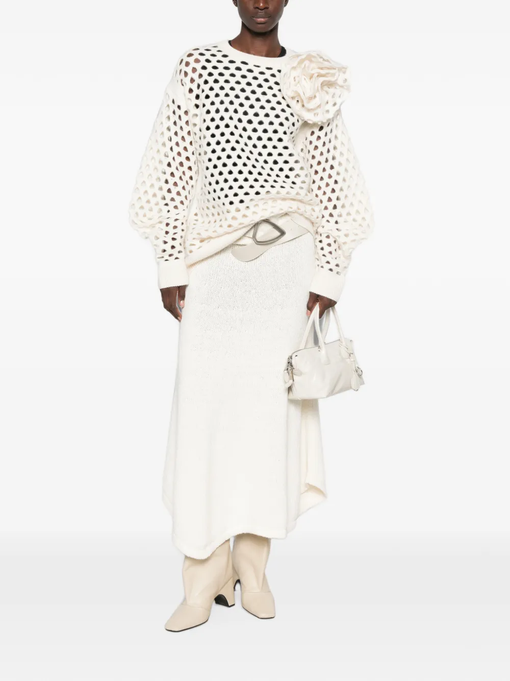 Blumarine Opengebreide trui met bloemapplicatie Wit