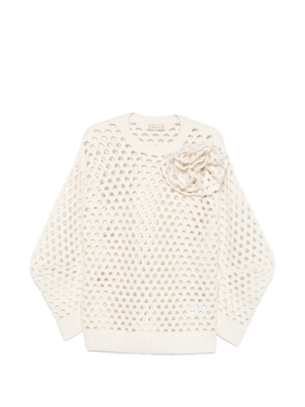 Blumarine floral-appliqué open-knit sweater - Weiß