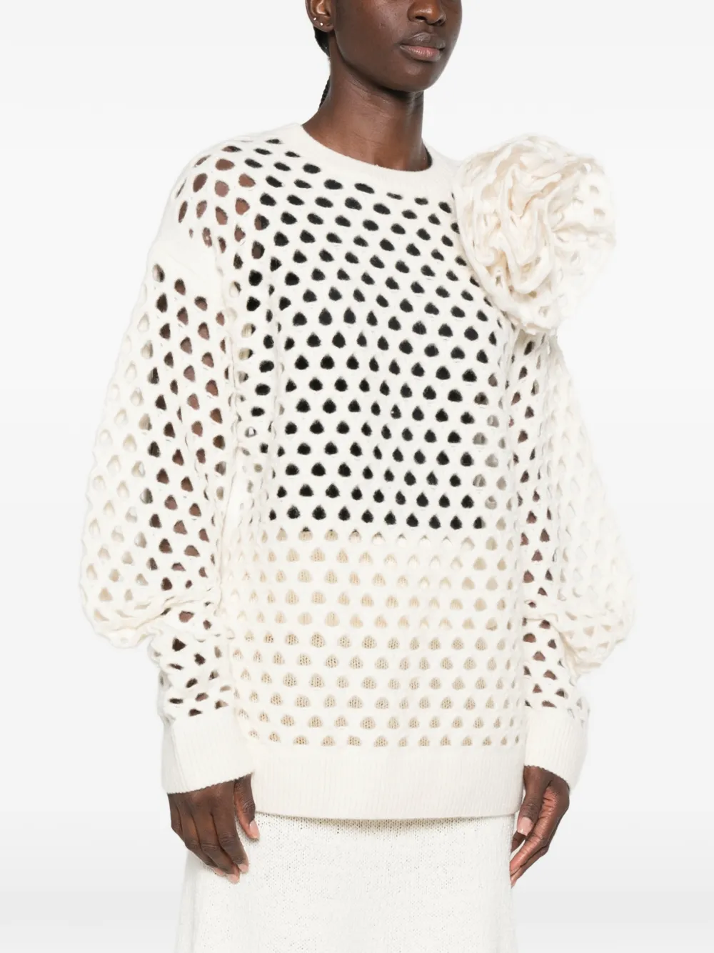Blumarine Opengebreide trui met bloemapplicatie Wit
