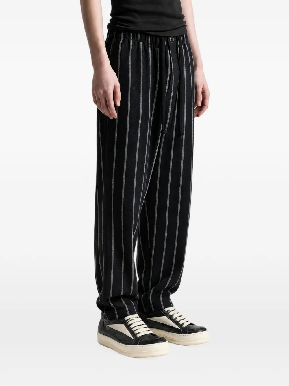 Uma Wang Broek met verticale streep en trekkoord Zwart