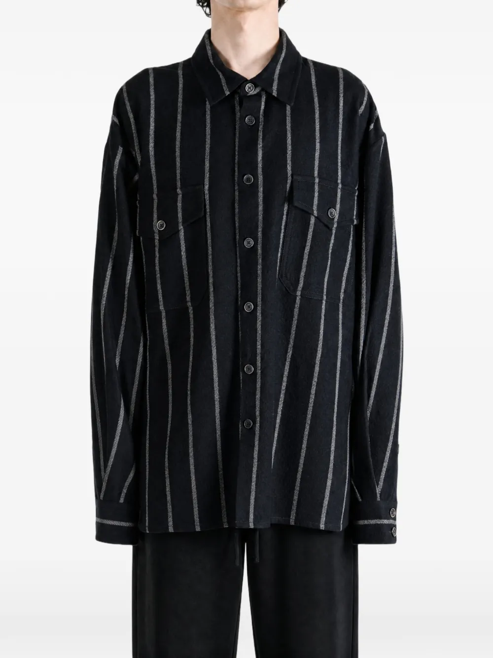 Uma Wang shirt met verticale streep en borstzak Zwart