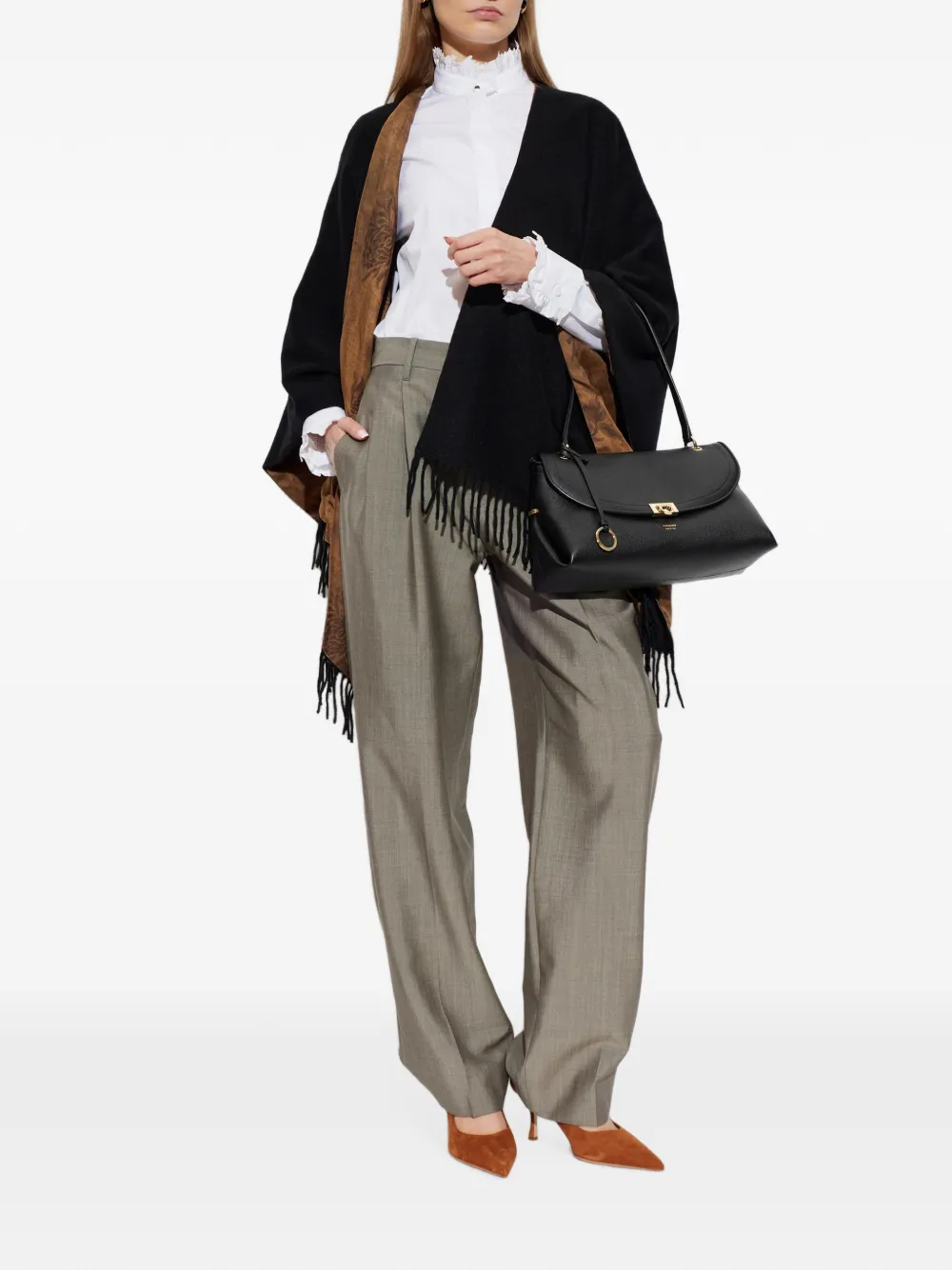 Ferragamo Dubbelzijdige poncho met franje Zwart