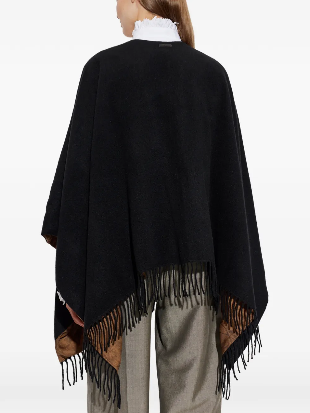 Ferragamo Dubbelzijdige poncho met franje Zwart