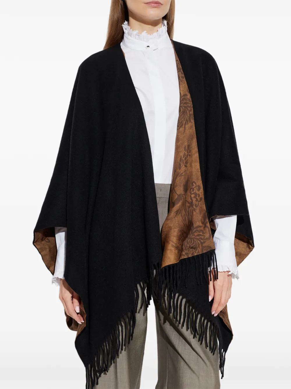 Ferragamo Dubbelzijdige poncho met franje Zwart