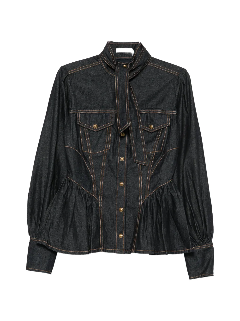 ZIMMERMANN high-neck denim blouse - Blu