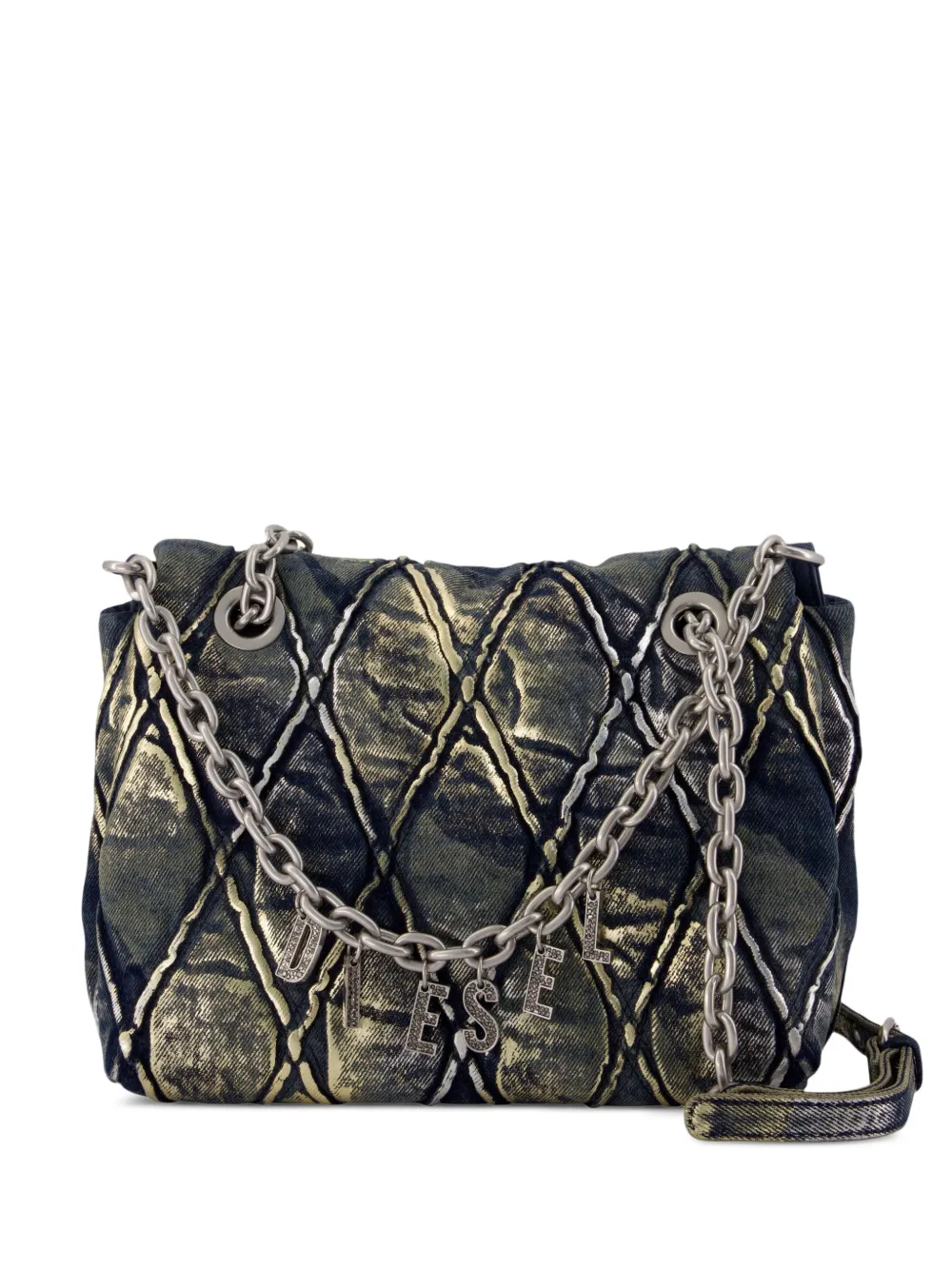 Diesel charm-D - shoulder bag in metallic-foil denim - Blu