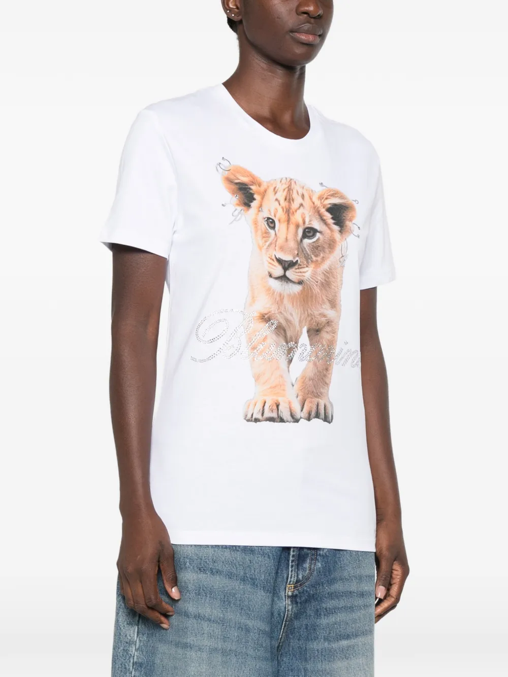 Blumarine T-shirt verfraaid met kristallen en leeuwenprint Wit