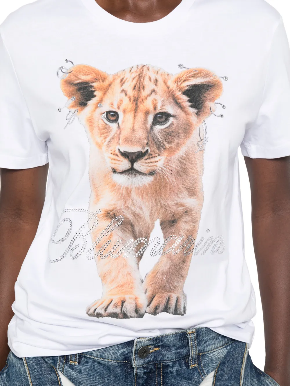 Blumarine T-shirt verfraaid met kristallen en leeuwenprint Wit