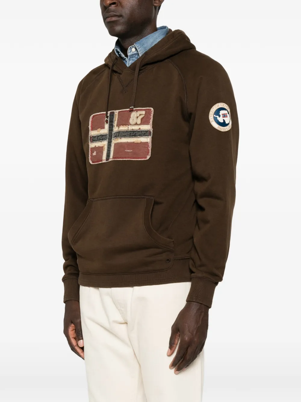 Napapijri Hoodie met patchwork en logopatch Bruin